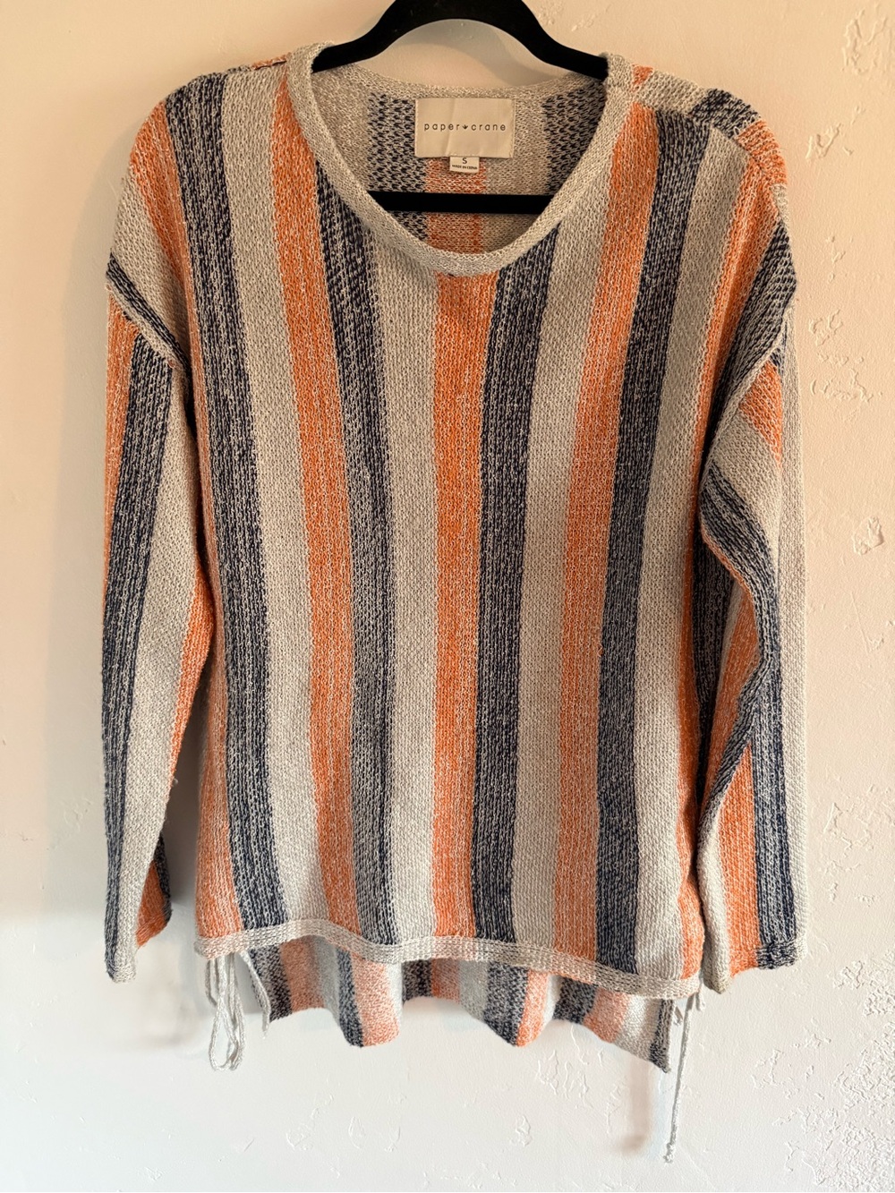 Paper Crane Striped Crewneck Sweater in Orange and Gray